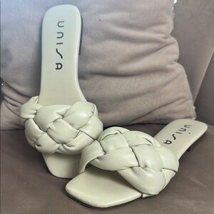 Unisa Cream Woven Slide Sandals
